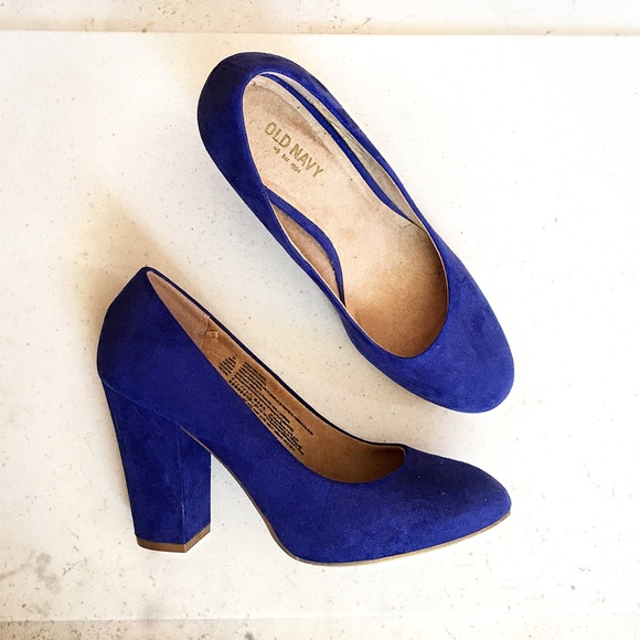 blue block heel pump